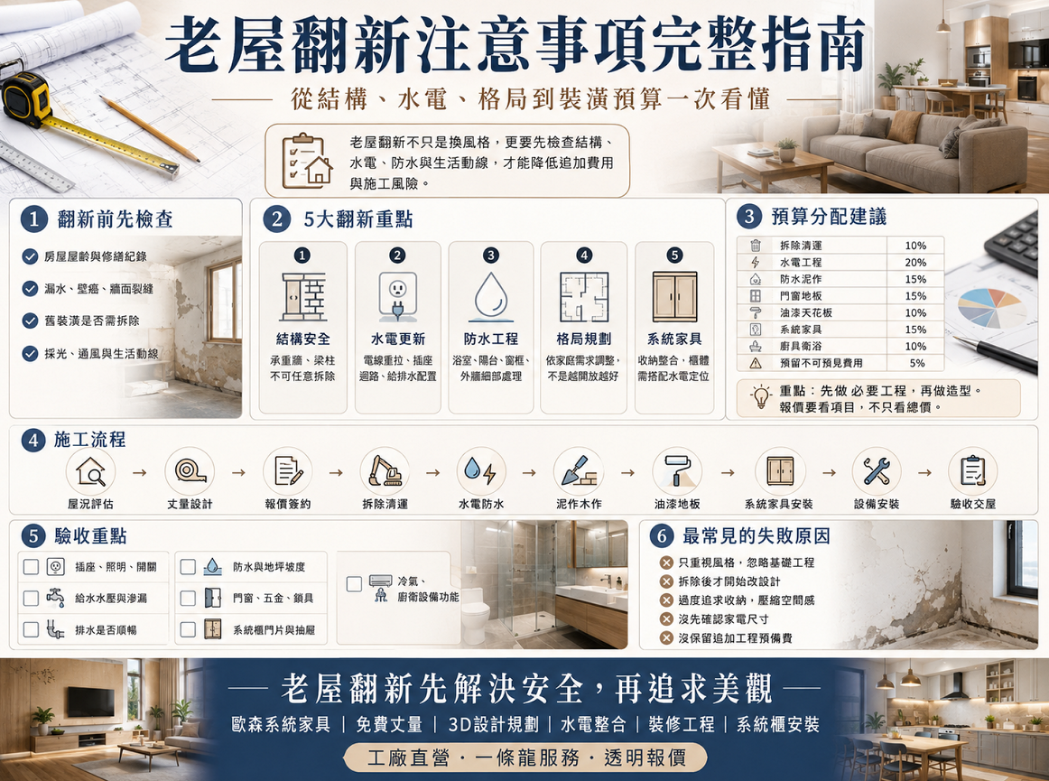 老屋翻新注意事項完整指南｜從結構、水電、格局到裝潢預算一次看懂
